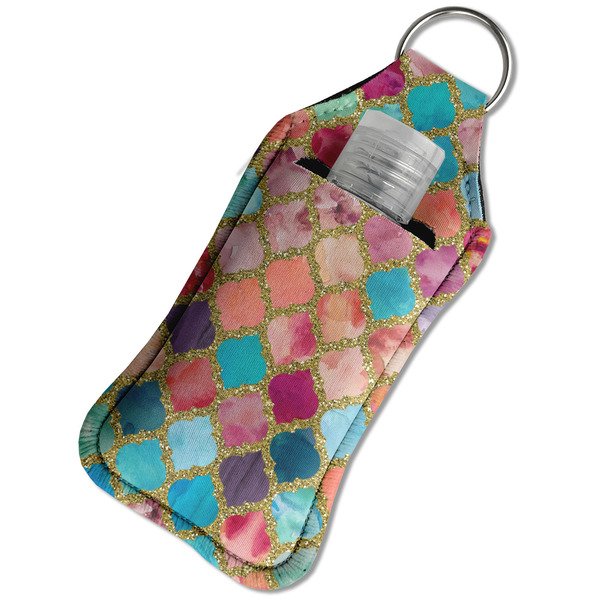 Glitter Moroccan Watercolor Sanitizer Holder Keychain - Large in Case