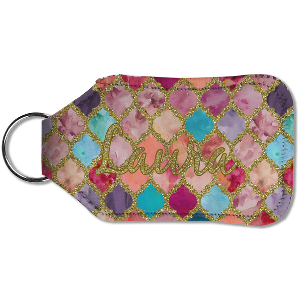 Glitter Moroccan Watercolor Sanitizer Holder Keychain - Small (Back)