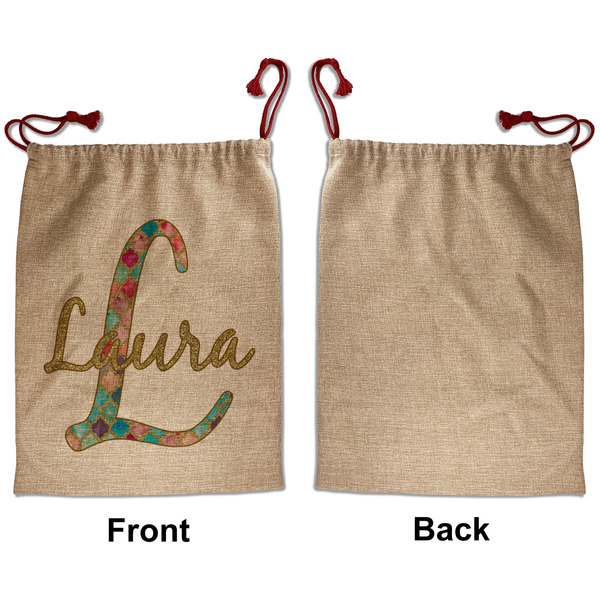 Glitter Moroccan Watercolor Santa Bag - Approval - Front