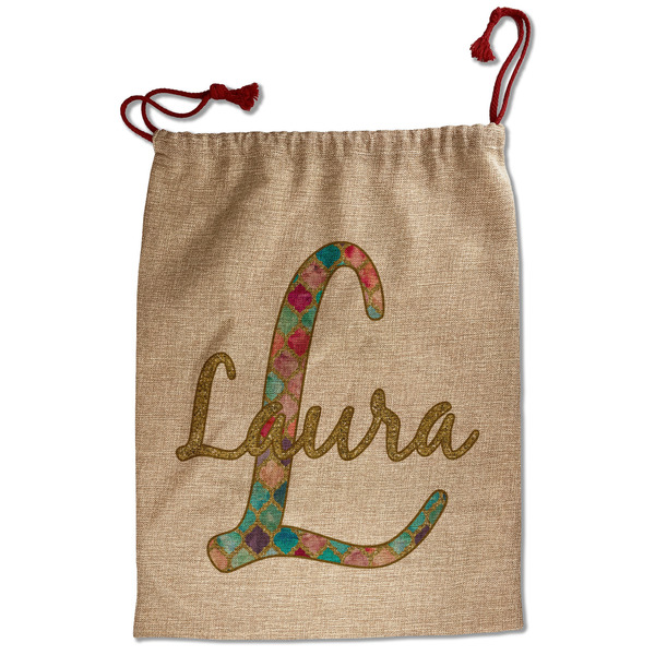 Custom Glitter Moroccan Watercolor Santa Sack - Front