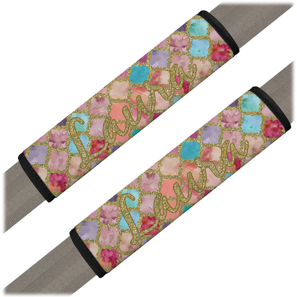 Custom Glitter Moroccan Watercolor Seat Belt Covers (Set of 2)