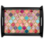 Glitter Moroccan Watercolor Black Wooden Tray - Large