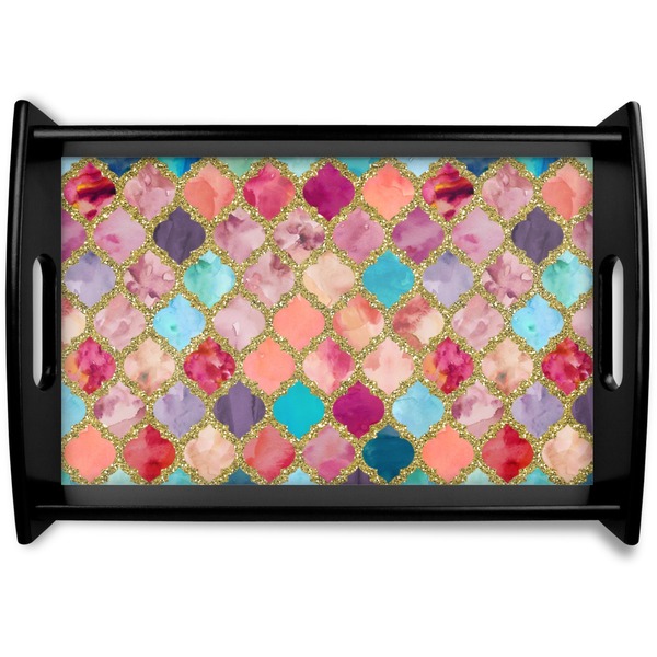 Custom Glitter Moroccan Watercolor Wooden Tray