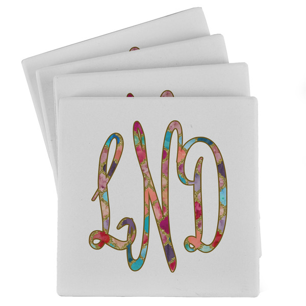 Custom Glitter Moroccan Watercolor Absorbent Stone Coasters - Set of 4