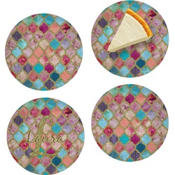 Glitter Moroccan Watercolor Set of 4 Glass Appetizer / Dessert Plate 8"