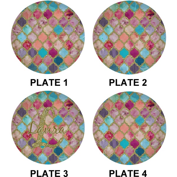 Glitter Moroccan Watercolor Set of Lunch / Dinner Plates (Approval)