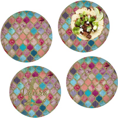 Glitter Moroccan Watercolor Set of 4 Glass Lunch / Dinner Plate 10"