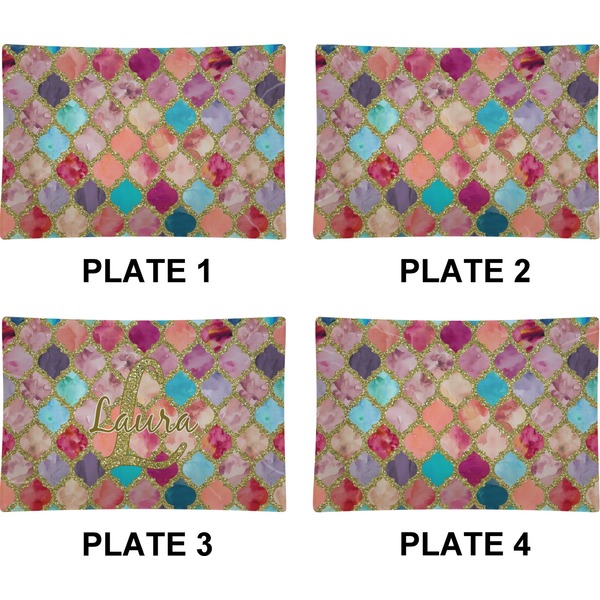 Glitter Moroccan Watercolor Set of Rectangular Appetizer / Dessert Plates (Approval)