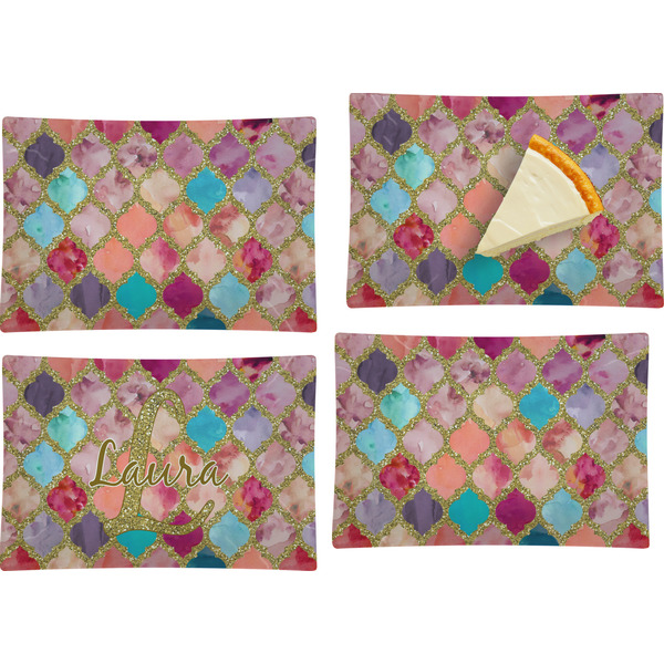 Glitter Moroccan Watercolor Set of Rectangular Appetizer / Dessert Plates