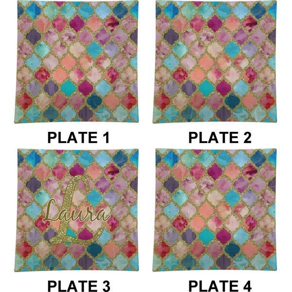 Glitter Moroccan Watercolor Set of Square Dinner Plates (Approval)