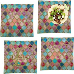 Glitter Moroccan Watercolor Set of 4 Glass Square Lunch / Dinner Plate 9.5"