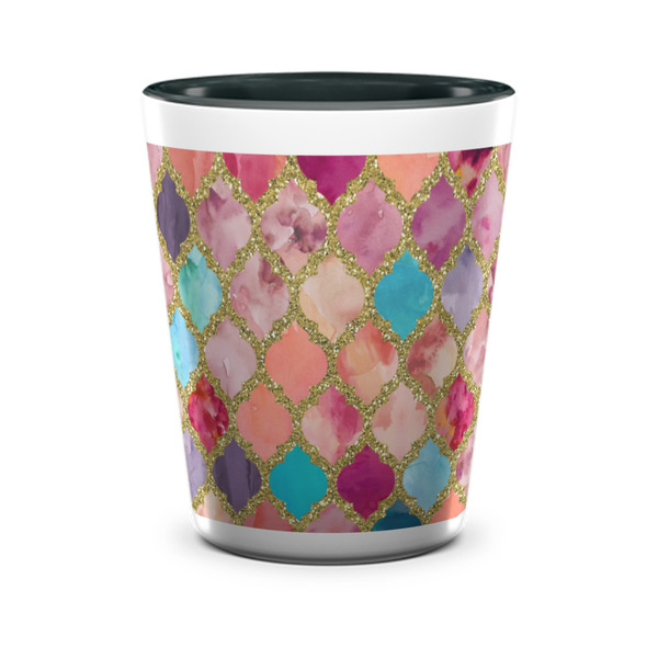 Custom Glitter Moroccan Watercolor Ceramic Shot Glass - 1.5 oz - Two Tone - Set of 4