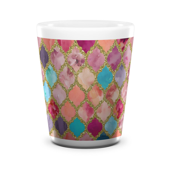 Custom Glitter Moroccan Watercolor Ceramic Shot Glass - 1.5 oz - White - Set of 4