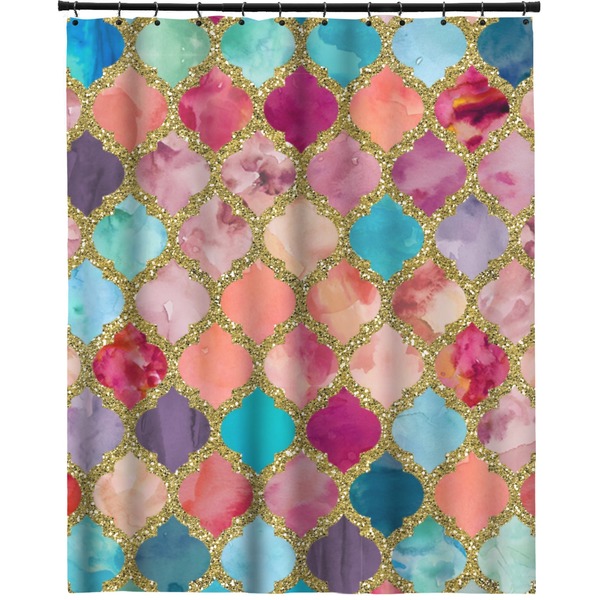 Custom Glitter Moroccan Watercolor Extra Long Shower Curtain - 70"x84"