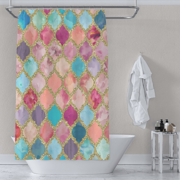 Glitter Moroccan Watercolor Shower Curtain Lifestyle