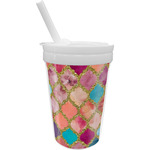 Glitter Moroccan Watercolor Sippy Cup with Straw