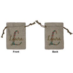 Glitter Moroccan Watercolor Small Burlap Gift Bag - Front & Back