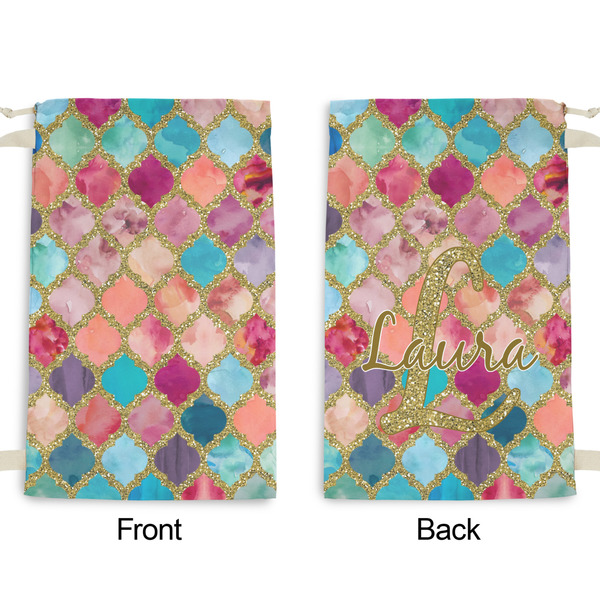 Glitter Moroccan Watercolor Small Laundry Bag - Front & Back View