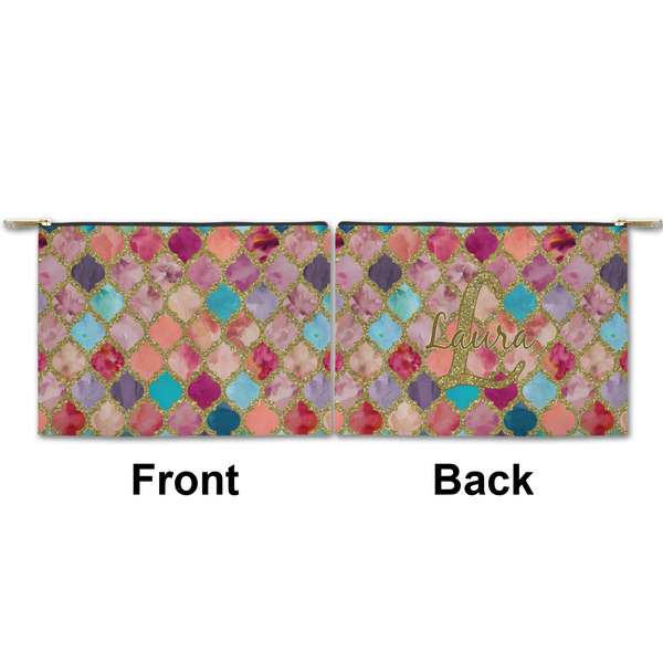 Glitter Moroccan Watercolor Small Zipper Pouch Approval (Front and Back)