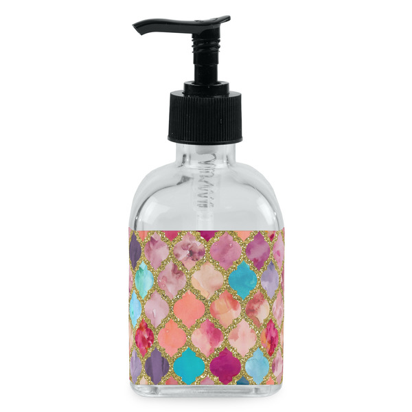Custom Glitter Moroccan Watercolor Glass Soap & Lotion Bottle - Single Bottle