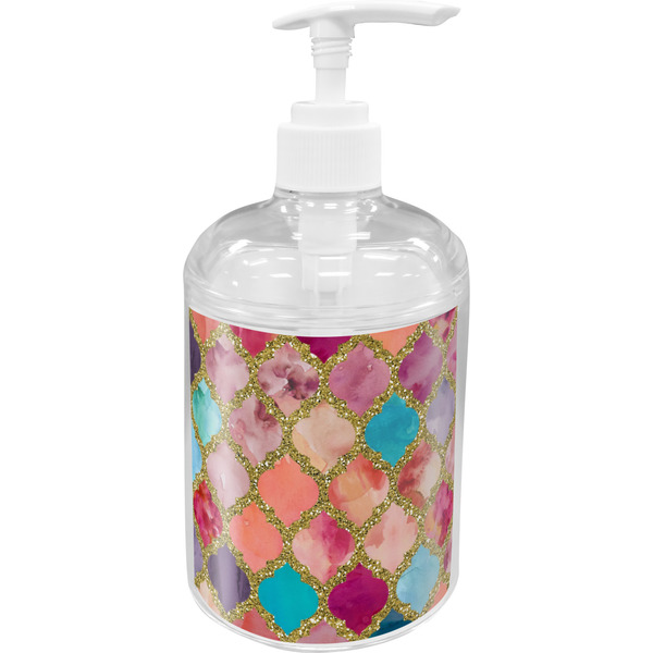 Custom Glitter Moroccan Watercolor Acrylic Soap & Lotion Bottle