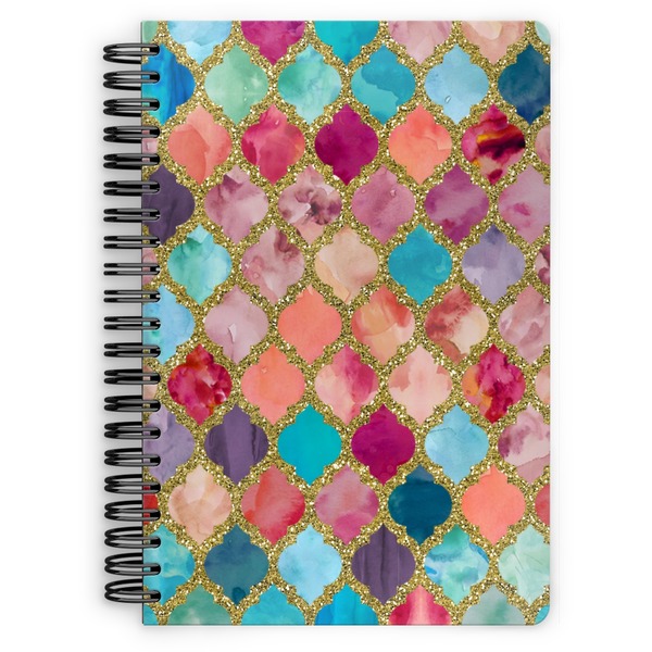 Custom Glitter Moroccan Watercolor Spiral Notebook - 7x10