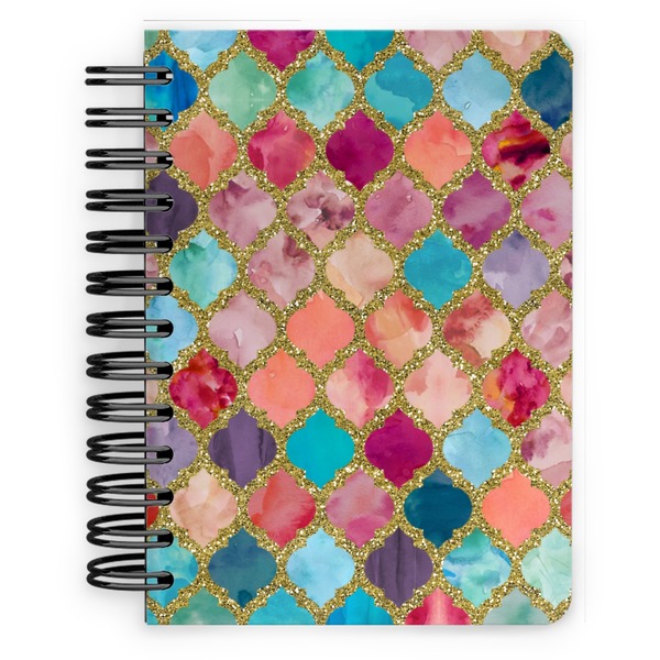 Custom Glitter Moroccan Watercolor Spiral Notebook - 5x7