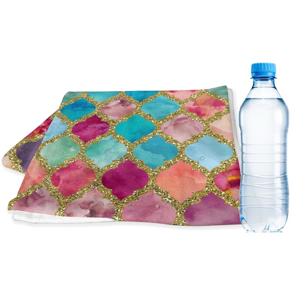 Custom Glitter Moroccan Watercolor Sports & Fitness Towel