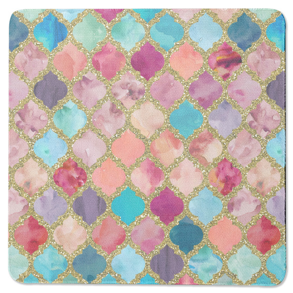 Custom Glitter Moroccan Watercolor Square Rubber Backed Coaster