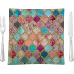 Glitter Moroccan Watercolor 9.5" Glass Square Lunch / Dinner Plate- Single or Set of 4
