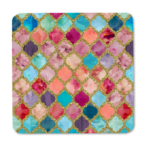 Glitter Moroccan Watercolor Square Fridge Magnet - FRONT