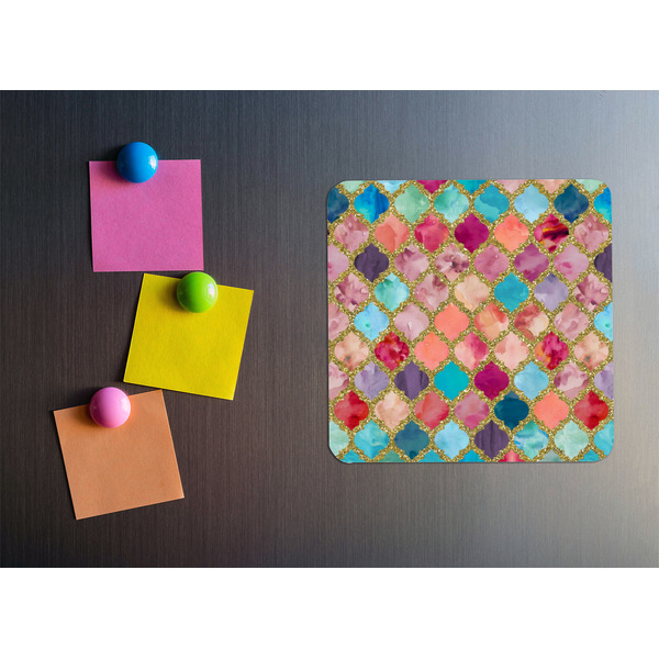 Glitter Moroccan Watercolor Square Fridge Magnet - LIFESTYLE