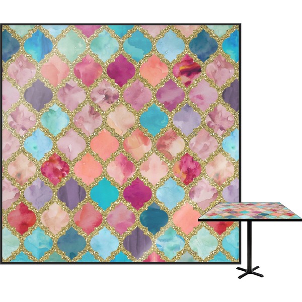 Custom Glitter Moroccan Watercolor Square Table Top - 30"