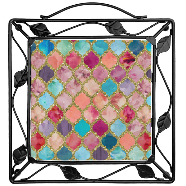 Custom Glitter Moroccan Watercolor Square Trivet