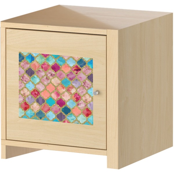 Glitter Moroccan Watercolor Square Wall Decal on Wooden Cabinet