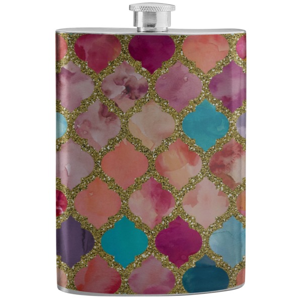 Custom Glitter Moroccan Watercolor Stainless Steel Flask