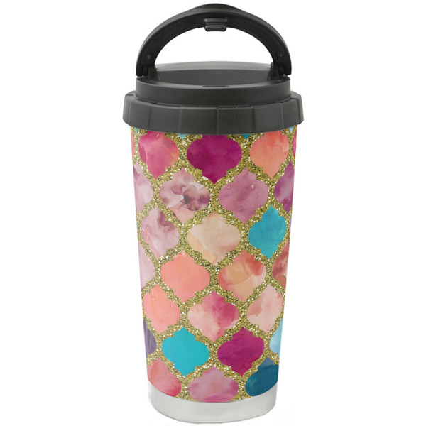 Custom Glitter Moroccan Watercolor Stainless Steel Coffee Tumbler