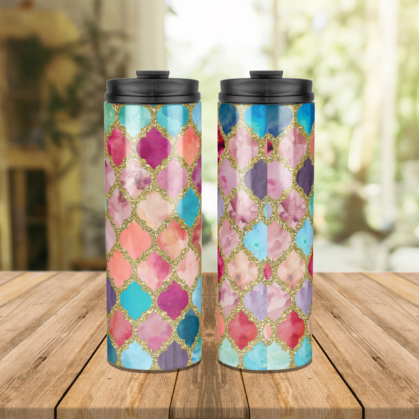 Glitter Moroccan Watercolor Stainless Steel Tumbler - Lifestyle