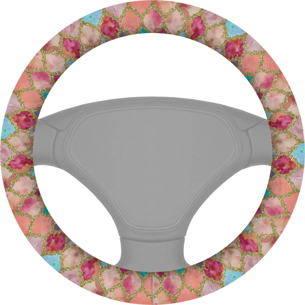 Custom Glitter Moroccan Watercolor Steering Wheel Cover