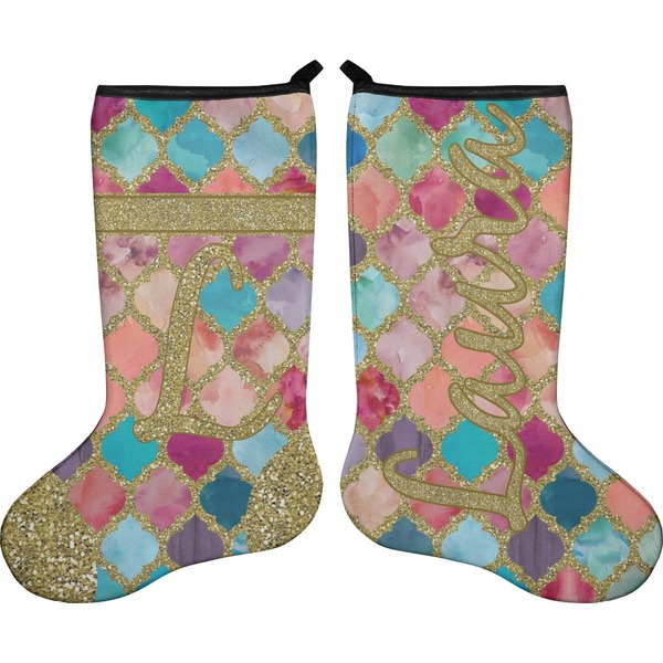 Custom Glitter Moroccan Watercolor Holiday Stocking - Double-Sided - Neoprene