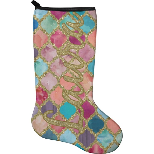 Custom Glitter Moroccan Watercolor Holiday Stocking - Neoprene