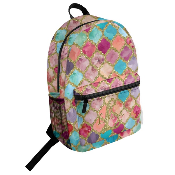Custom Glitter Moroccan Watercolor Student Backpack
