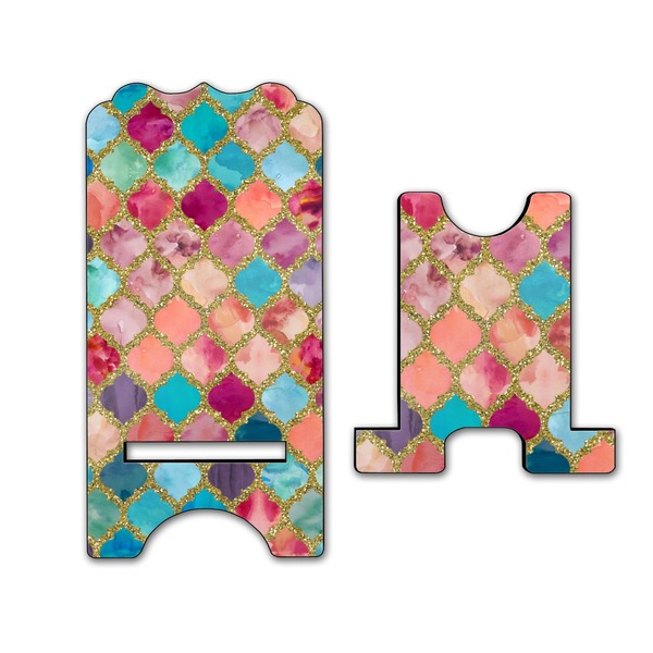 Glitter Moroccan Watercolor Stylized Phone Stand - Front & Back - Large