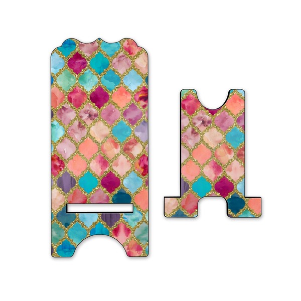 Glitter Moroccan Watercolor Stylized Phone Stand - Front & Back - Small