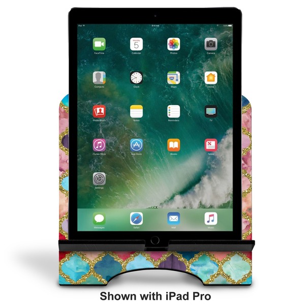 Glitter Moroccan Watercolor Stylized Tablet Stand - Front with ipad