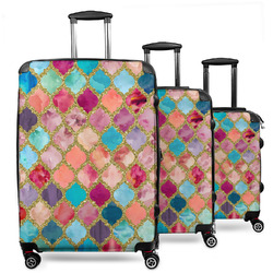 Glitter Moroccan Watercolor 3 Piece Luggage Set - 20" Carry On, 24" Medium Checked, 28" Large Checked