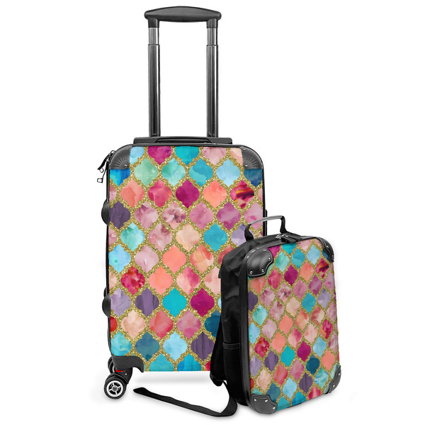 Custom Glitter Moroccan Watercolor Kids 2-Piece Luggage Set - Suitcase & Backpack
