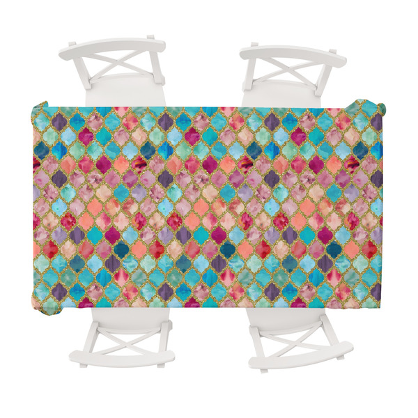 Custom Glitter Moroccan Watercolor Tablecloth - 58"x102"