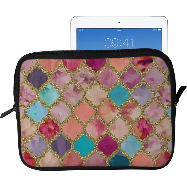 Custom Glitter Moroccan Watercolor Tablet Case / Sleeve - Large