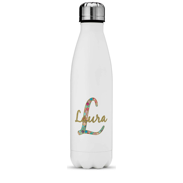 Custom Glitter Moroccan Watercolor Water Bottle - 17 oz. - Stainless Steel - Full Color Printing